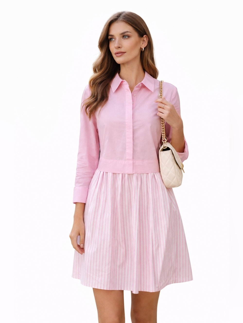 English Factory Pink Button-Front Shirt Dress